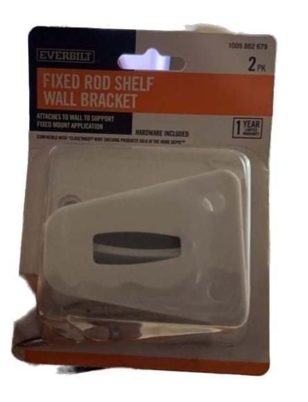 Everbilt Fixed Rod Shelf Wall Brackets 2 Pack White 1005862679 New